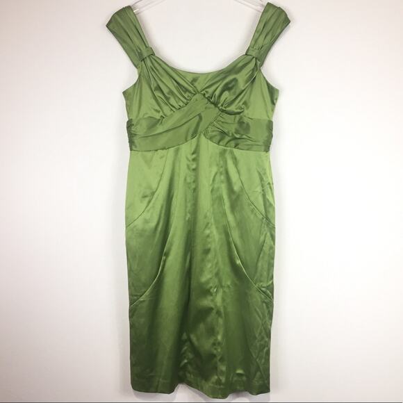 Monroe & Main | Green Stretch Satin Dress - Picture 1 of 5
